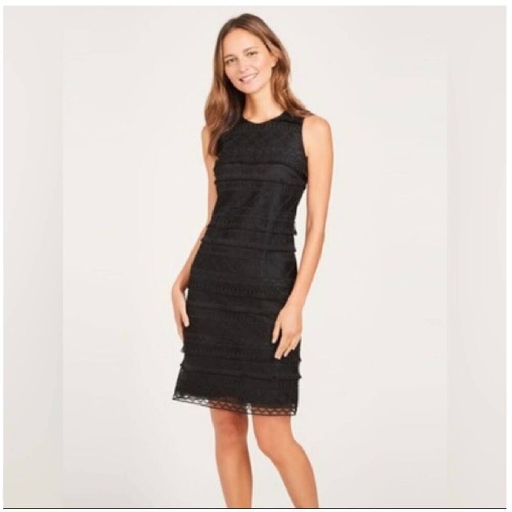 J. McLaughlin Womens Dress Size 10 LBD Crochet Tassel Black Diamond Jacquard NEW
